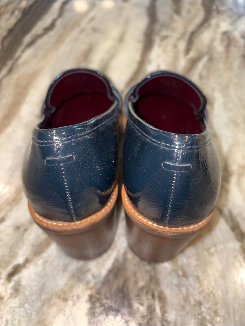 Franco Sarto Navy Patent Leather Block Heel Loafers - Picture 9 of 9